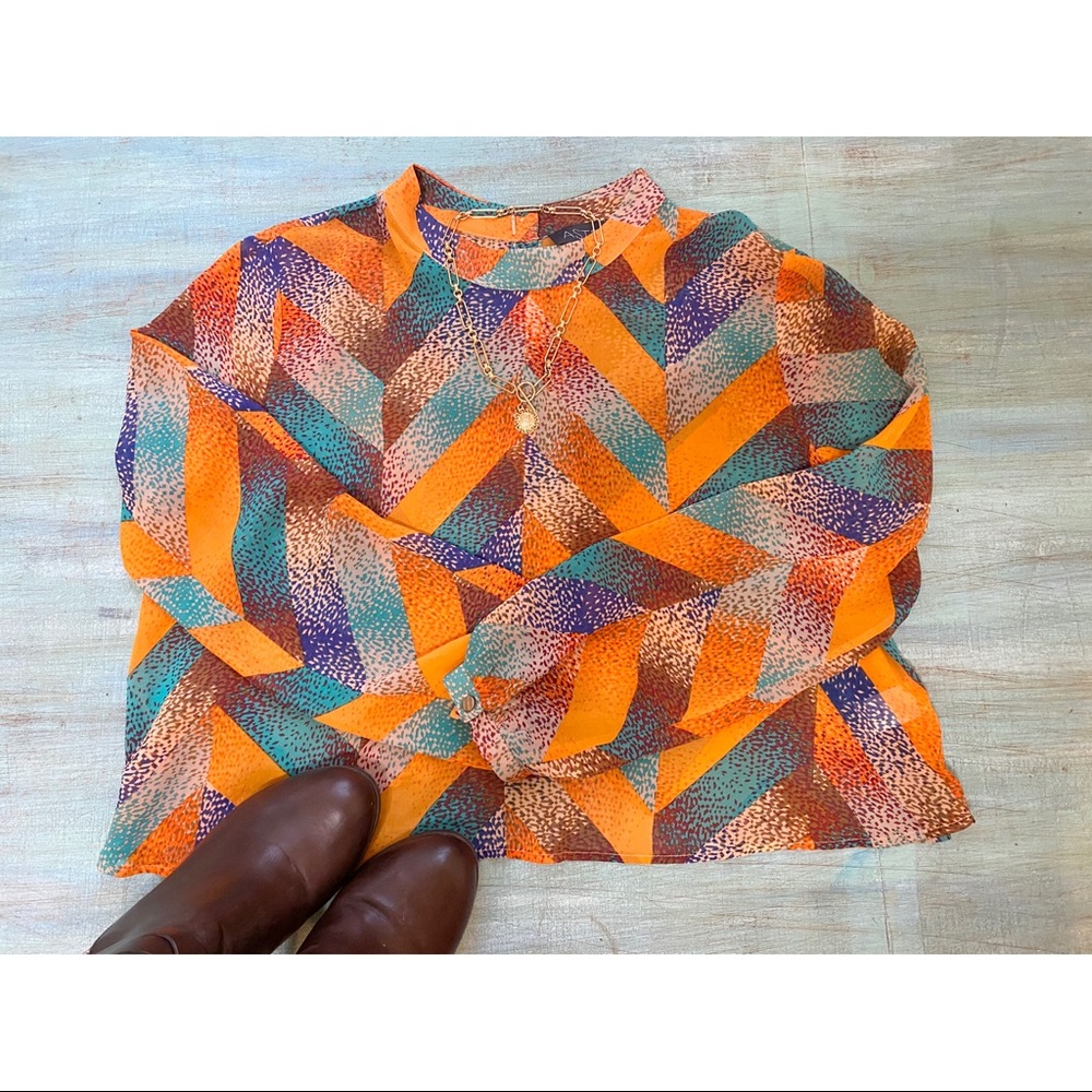 Astr The Label Colorful Split Back Sheer Top (M) - image 3